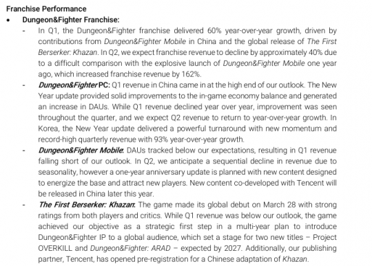 Nexon2025Q1營收超預期DNF手游帶動主力IP增長